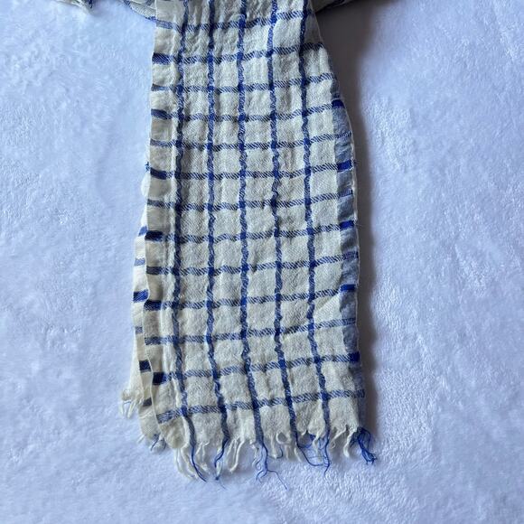 J. Crew Wool Linen Blend Windowpane Scarf with Raw Hem Preppy Winter Layers - Picture 2 of 4